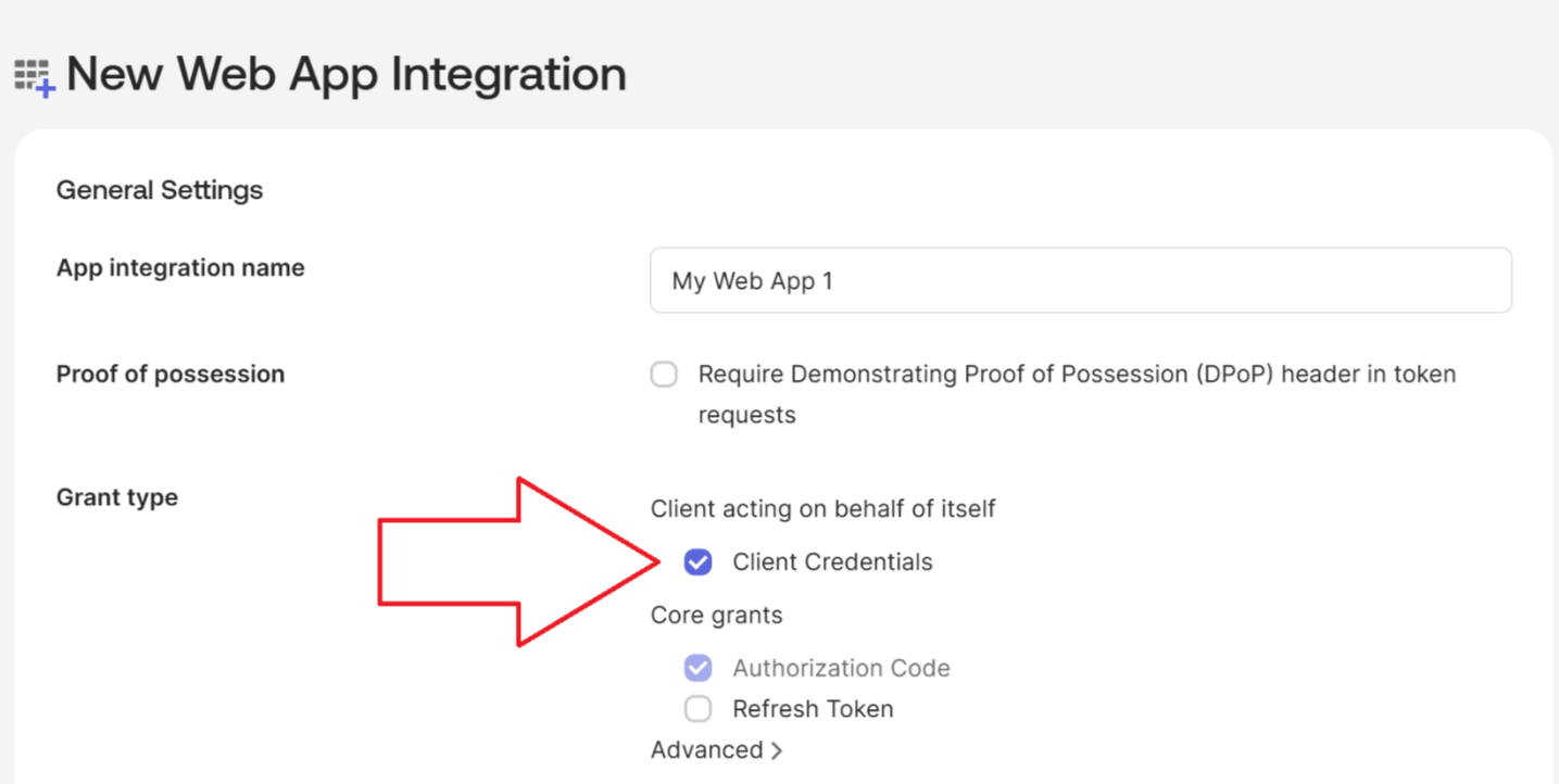 Okta new app integration screen with OIDC and Web Application options selected