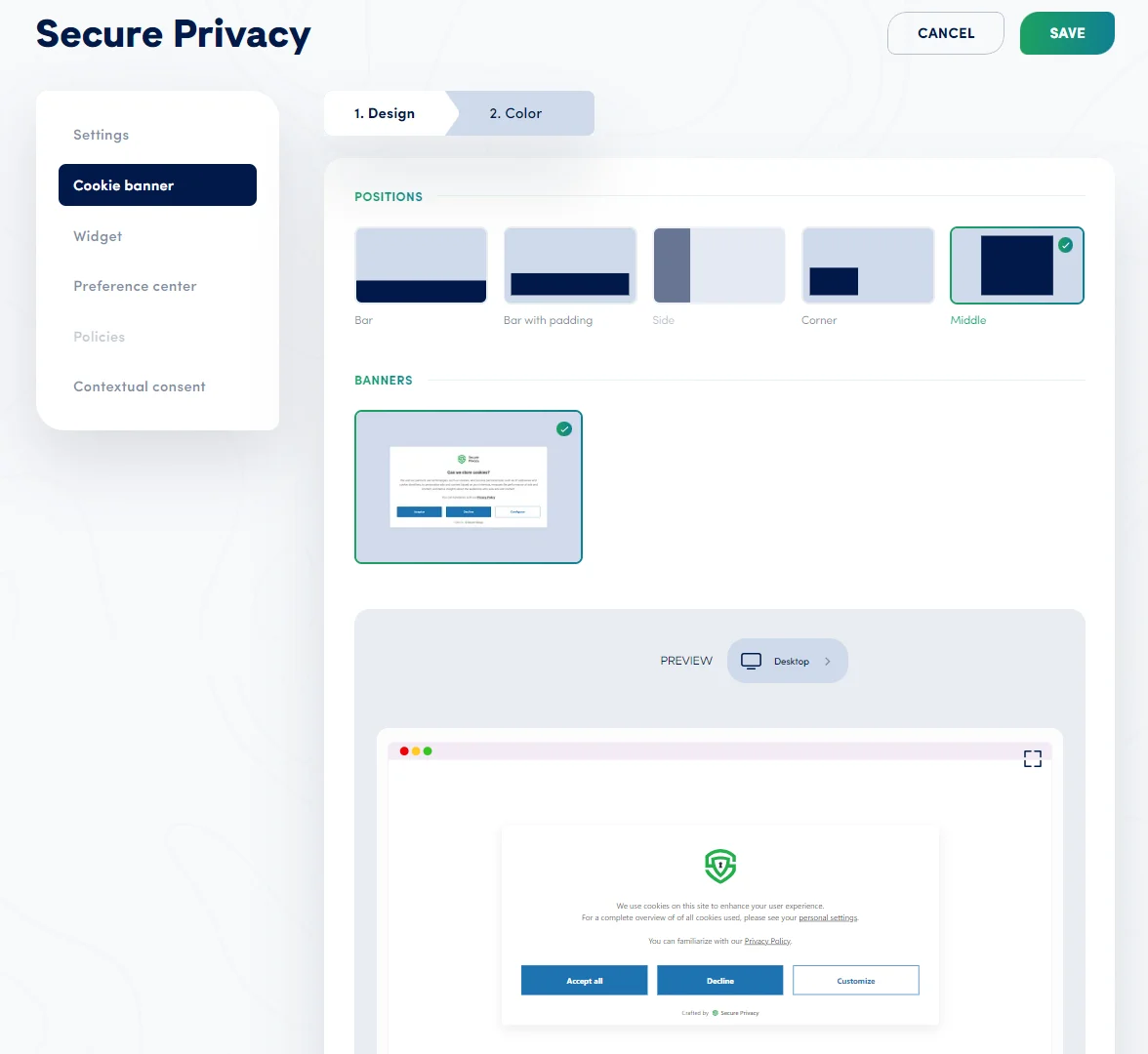 Modal-style cookie consent banner centered on a webpage with dimmed background for maximum visibility