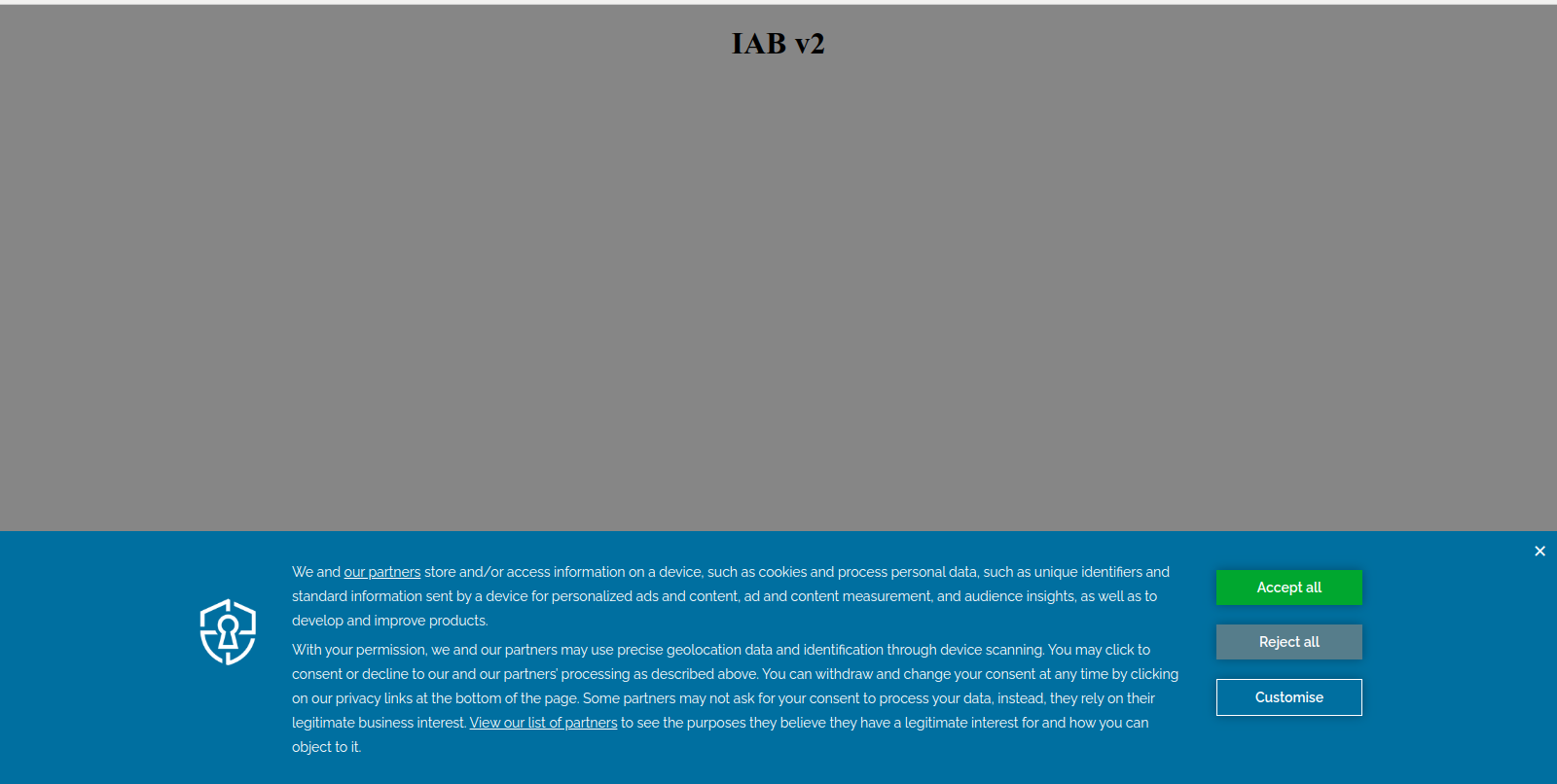 Example of a live IAB TCF 2.0 cookie consent banner displayed on a website