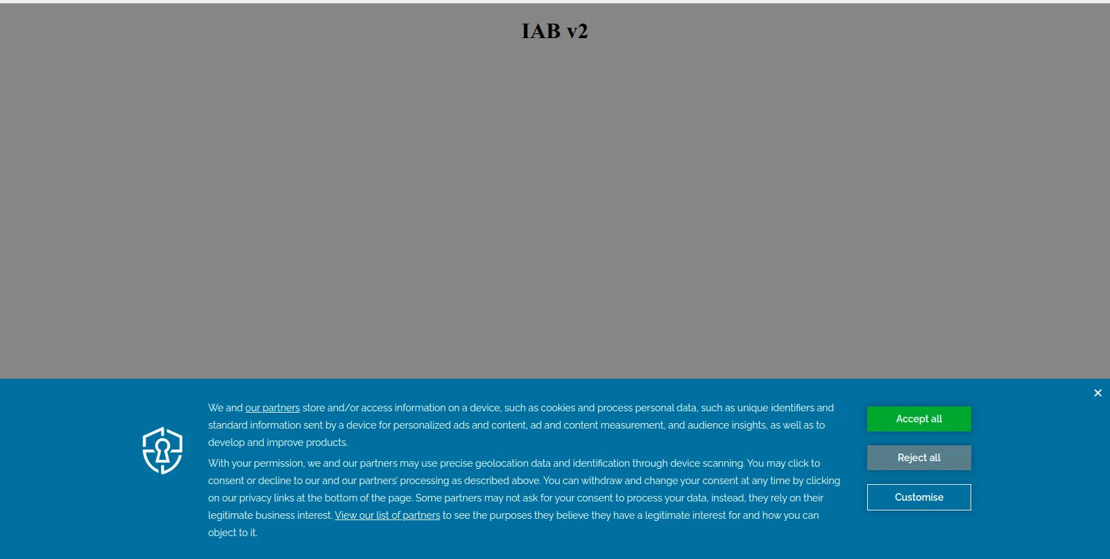 Example of a live IAB TCF 2.0 cookie consent banner displayed on a website