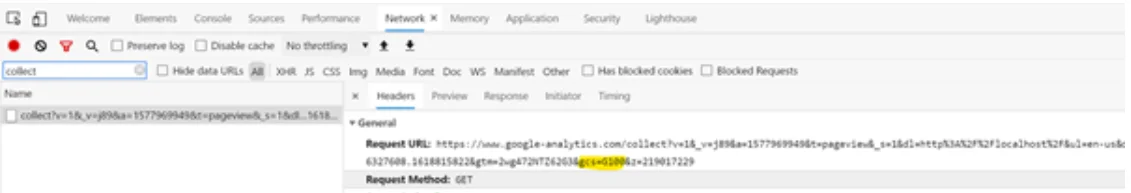 Chrome DevTools Network tab showing a Google Analytics collect request firing without user consent under Google Consent Mode