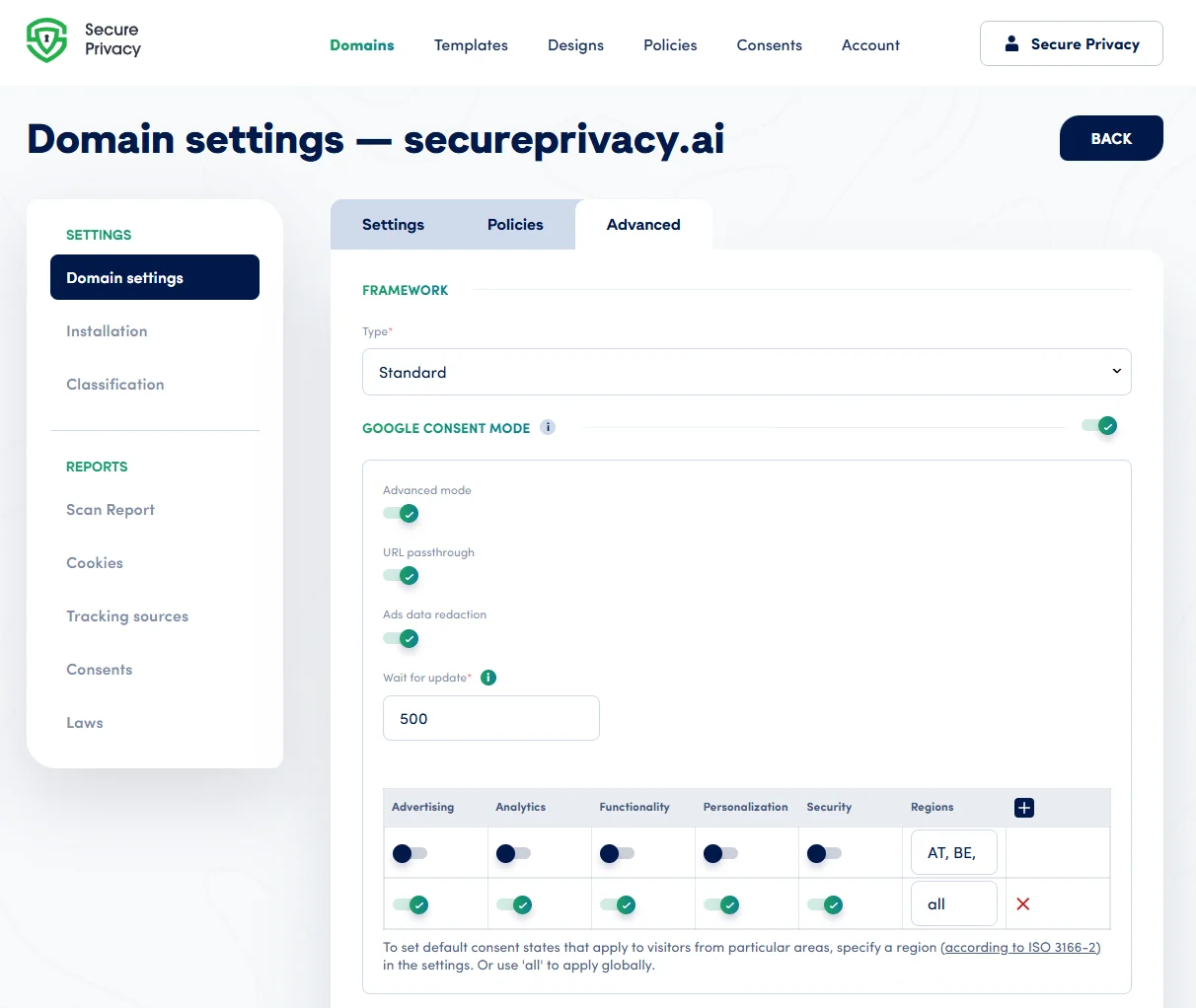 Diagram comparing Google Consent Mode Basic vs Advanced tag behavior and data flow