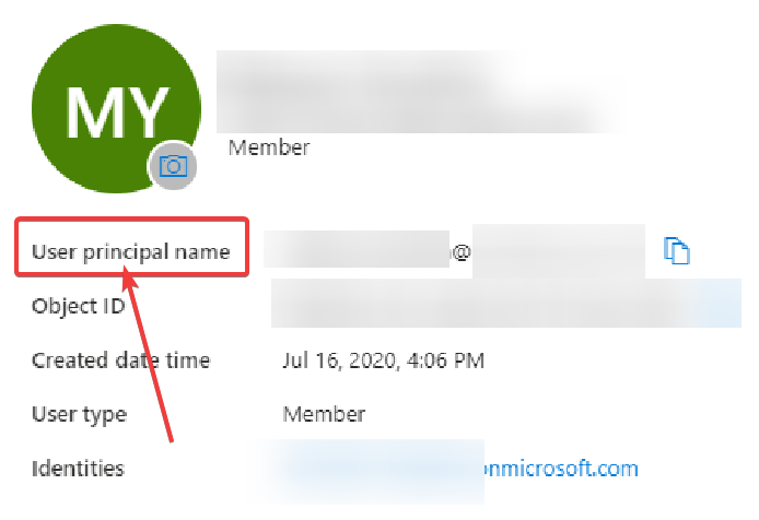 Azure user list showing the User Principal Name email format required for Secure Privacy SSO user matching — EXT addresses not supported