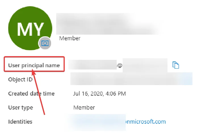 Azure user list showing the User Principal Name email format required for Secure Privacy SSO user matching — EXT addresses not supported