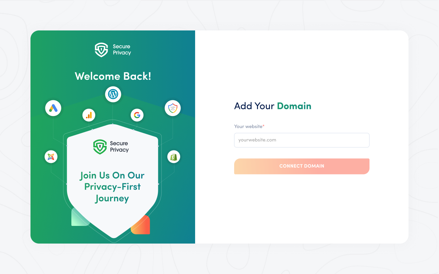 Add domain screen in Secure Privacy plugin to enable the cookie banner